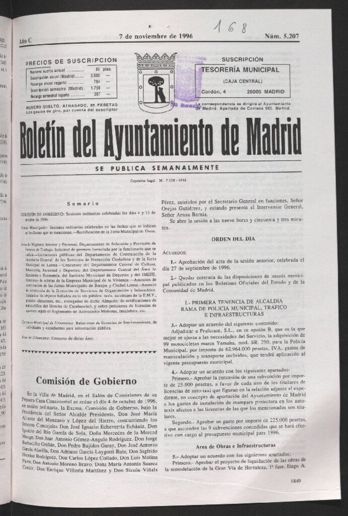 Miniatura de Boletín del Ayuntamiento de Madrid del 7 de noviembre de 1996