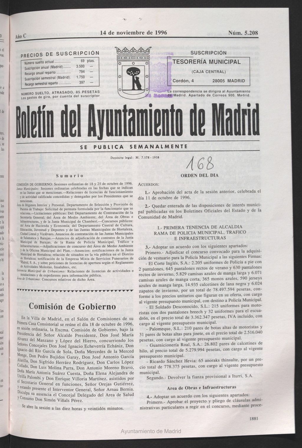 Miniatura de Boletín del Ayuntamiento de Madrid del 14 de noviembre de 1996