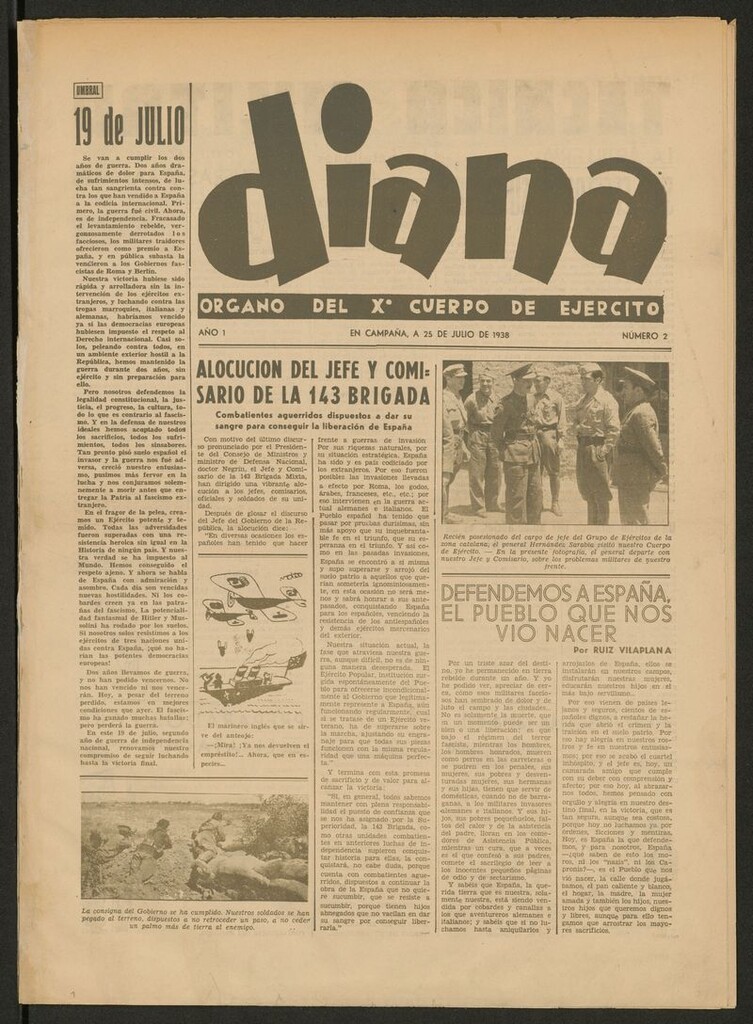 Miniatura de Diana : órgano del X Cuerpo del Ejército
