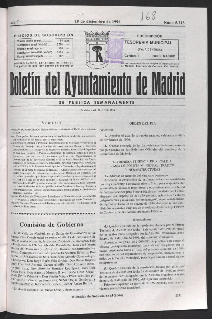 Miniatura de Boletín del Ayuntamiento de Madrid del 19 de diciembre de 1996