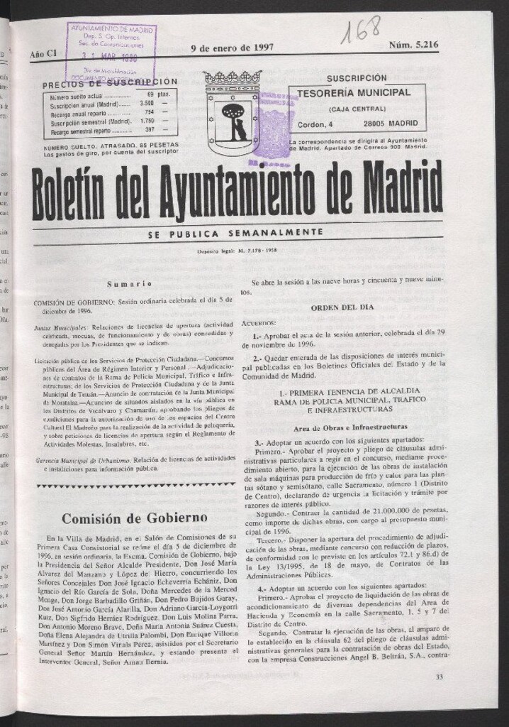 Miniatura de Boletín del Ayuntamiento de Madrid del 9 de enero de 1997