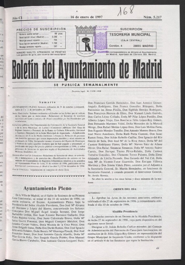 Miniatura de Boletín del Ayuntamiento de Madrid del 16 de enero de 1997