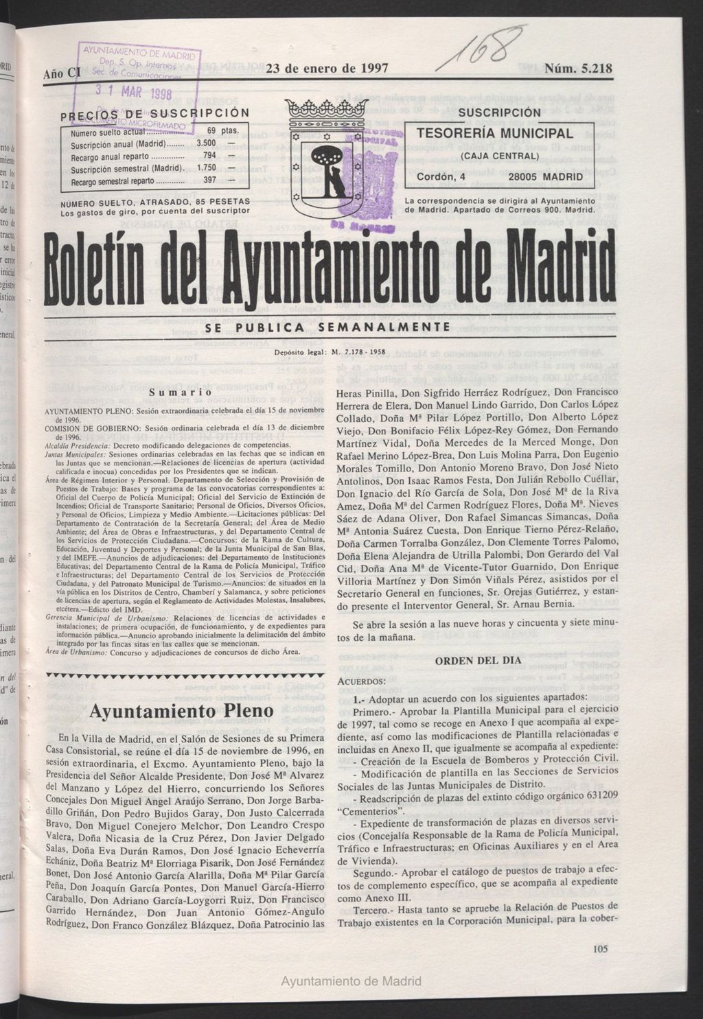 Miniatura de Boletín del Ayuntamiento de Madrid del 23 de enero de 1997