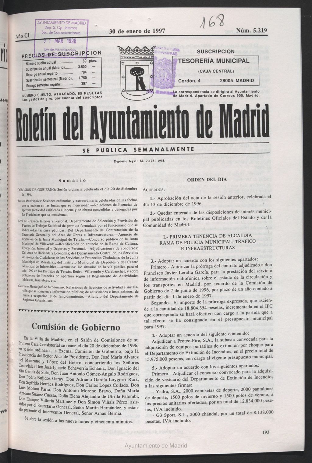 Miniatura de Boletín del Ayuntamiento de Madrid del 30 de enero de 1997