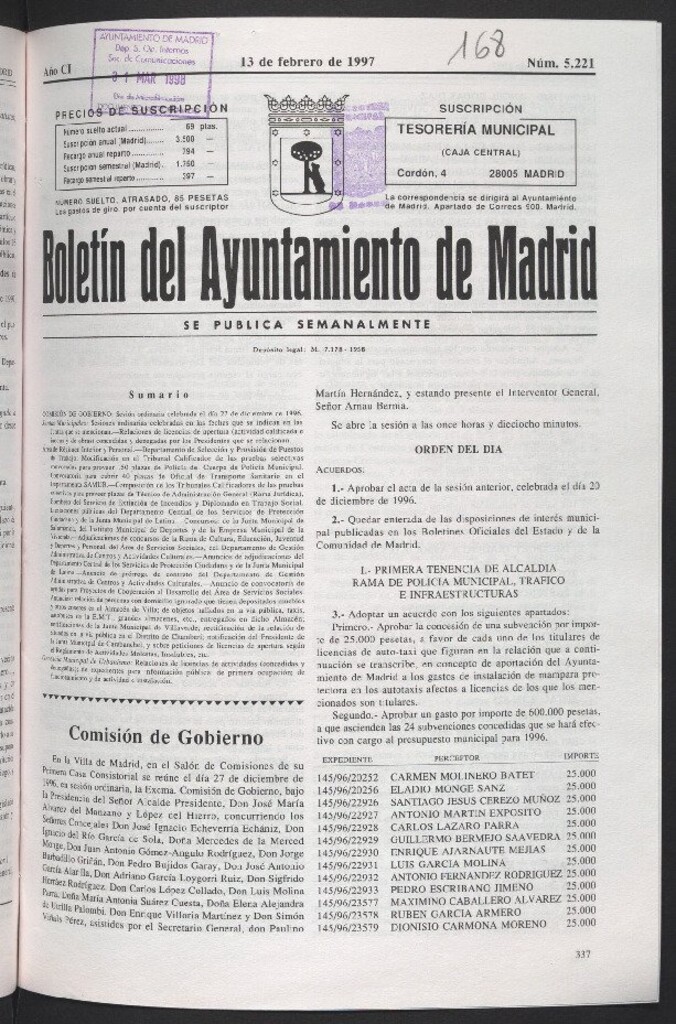 Miniatura de Boletín del Ayuntamiento de Madrid del 13 de febrero de 1997