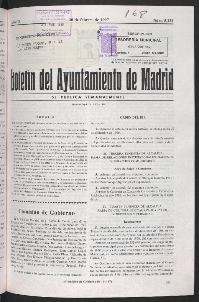 Miniatura de Boletín del Ayuntamiento de Madrid del 20 de febrero de 1997