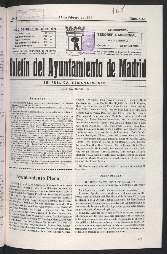 Miniatura de Boletín del Ayuntamiento de Madrid del 27 de febrero de 1997