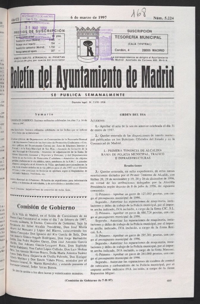 Miniatura de Boletín del Ayuntamiento de Madrid del 6 de marzo de 1997