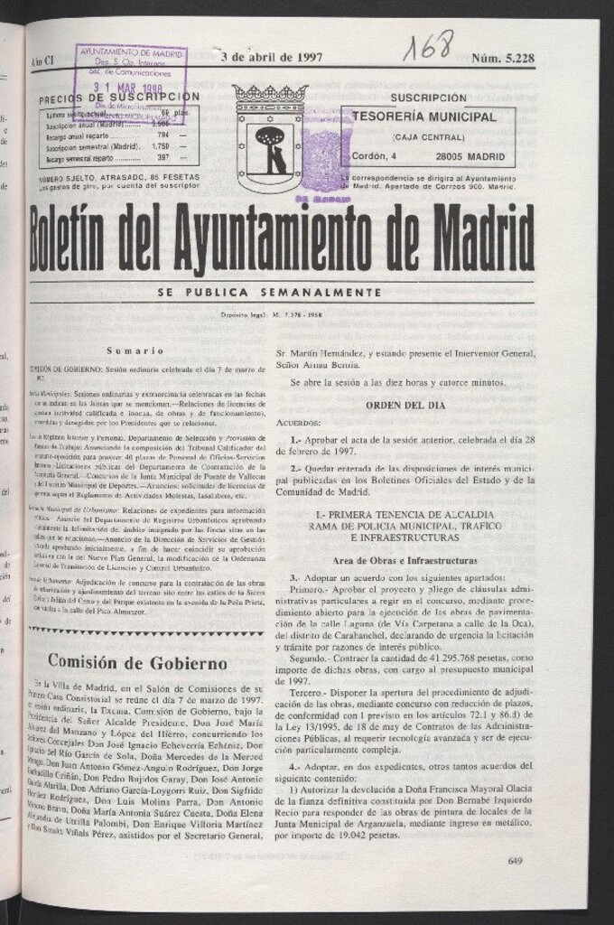 Miniatura de Boletín del Ayuntamiento de Madrid del 3 de abril de 1997