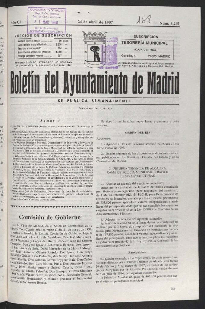 Miniatura de Boletín del Ayuntamiento de Madrid del 24 de abril de 1997