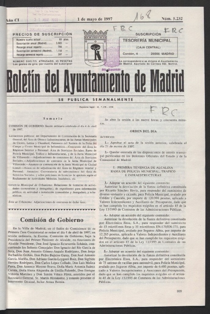 Miniatura de Boletín del Ayuntamiento de Madrid del 1 de mayo de 1997