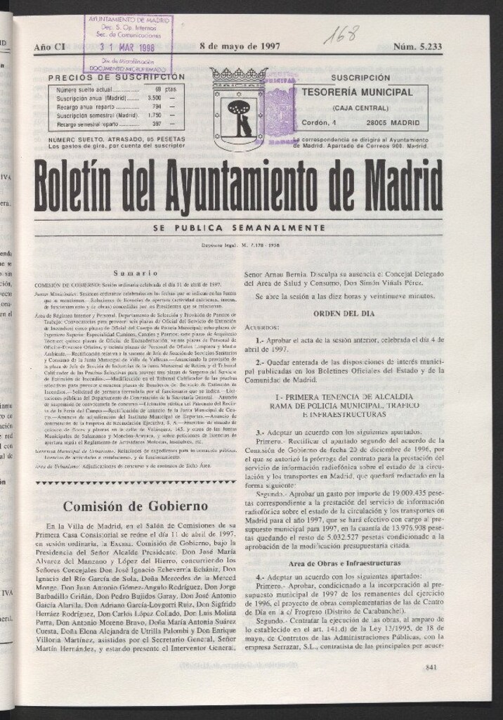 Miniatura de Boletín del Ayuntamiento de Madrid del 8 de mayo de 1997