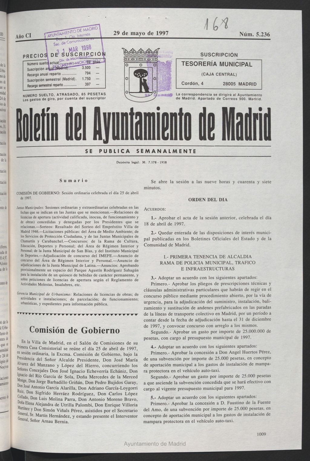 Miniatura de Boletín del Ayuntamiento de Madrid del 29 de mayo de 1997