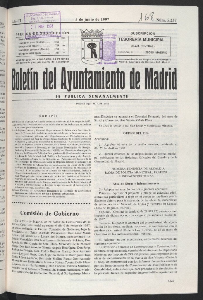 Miniatura de Boletín del Ayuntamiento de Madrid del 5 de junio de 1997