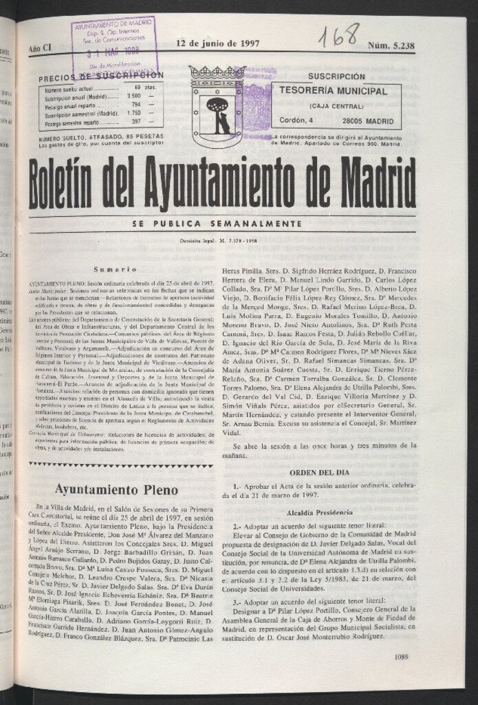 Miniatura de Boletín del Ayuntamiento de Madrid del 12 de junio de 1997