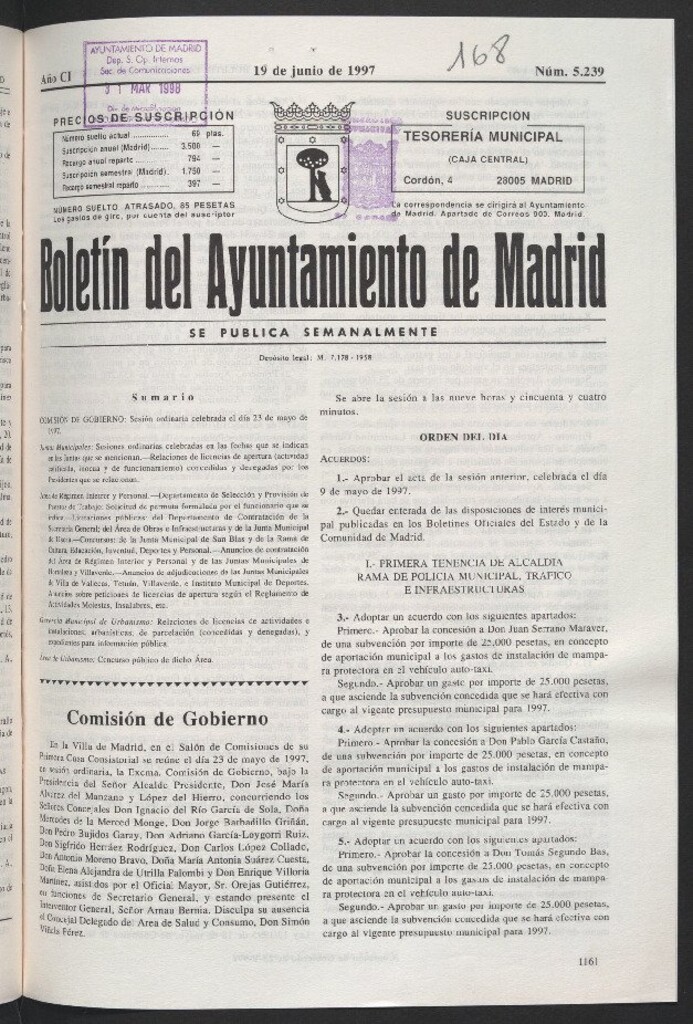 Miniatura de Boletín del Ayuntamiento de Madrid del 19 de junio de 1997