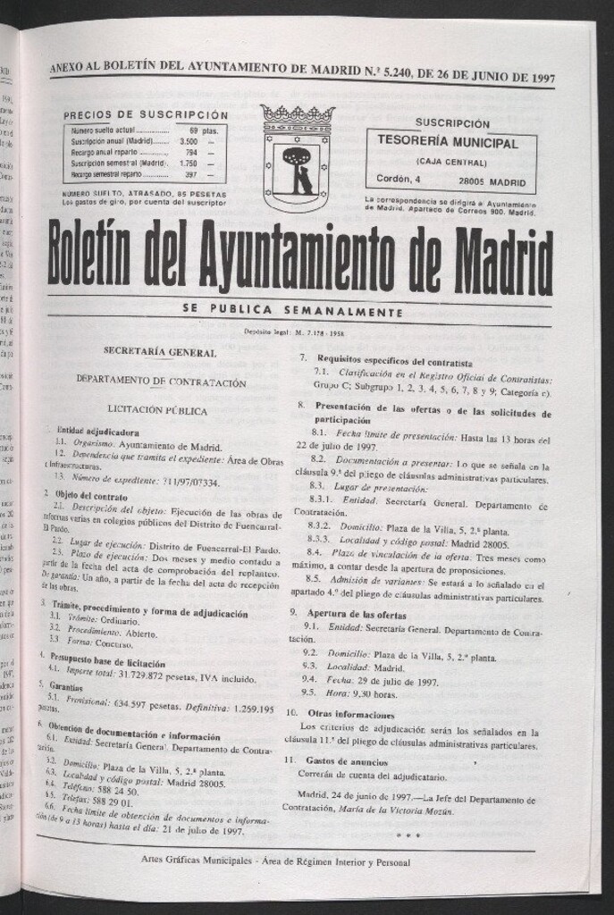 Miniatura de Anexo al Boletín del Ayuntamiento de Madrid del 26 de junio de 1997