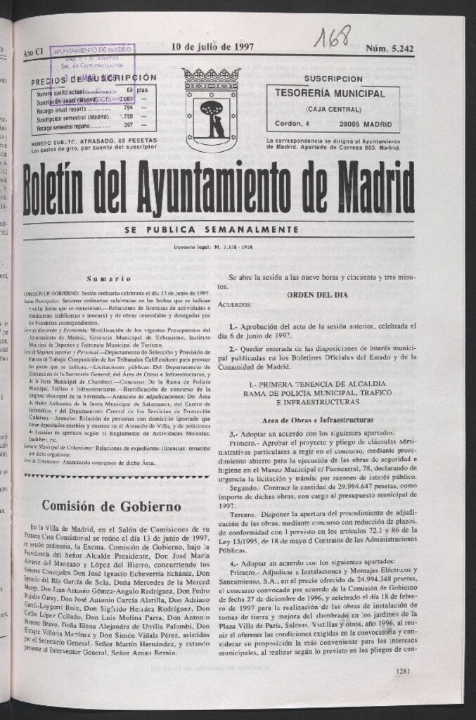 Miniatura de Boletín del Ayuntamiento de Madrid del 10 de julio de 1997
