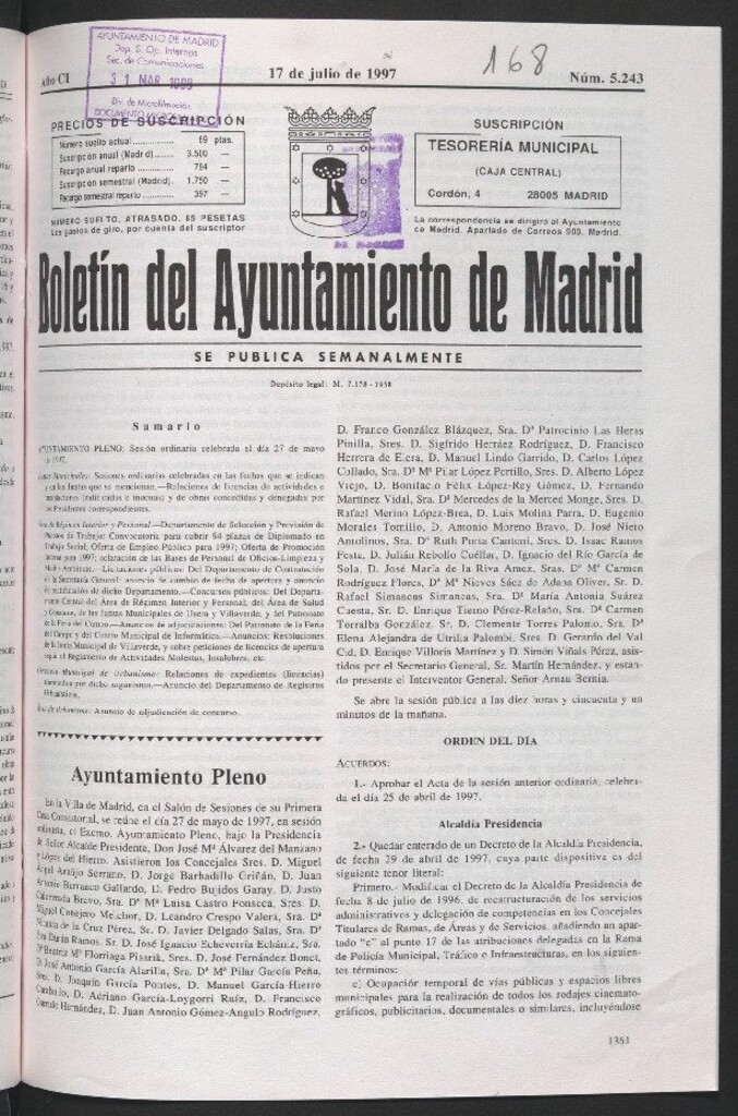 Miniatura de Boletín del Ayuntamiento de Madrid del 17 de julio de 1997
