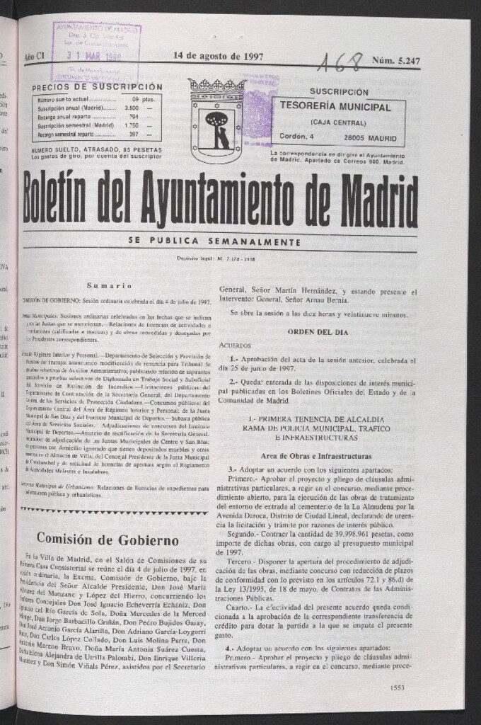 Miniatura de Boletín del Ayuntamiento de Madrid del 14 de agosto de 1997