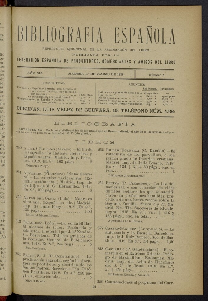 Miniatura de Bibliografía Española del 1 de marzo de 1919