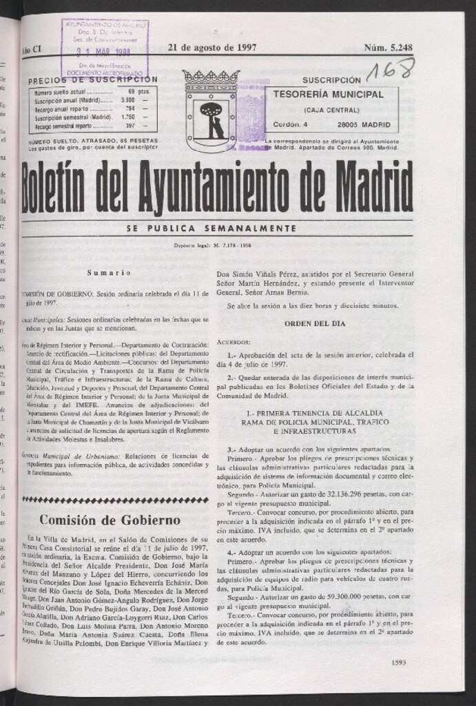 Miniatura de Boletín del Ayuntamiento de Madrid del 21 de agosto de 1997