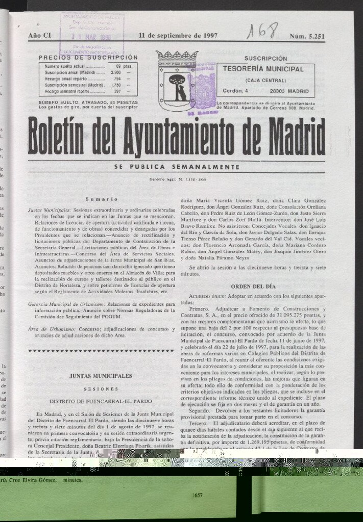 Miniatura de Boletín del Ayuntamiento de Madrid del 11 de septiembre de 1997