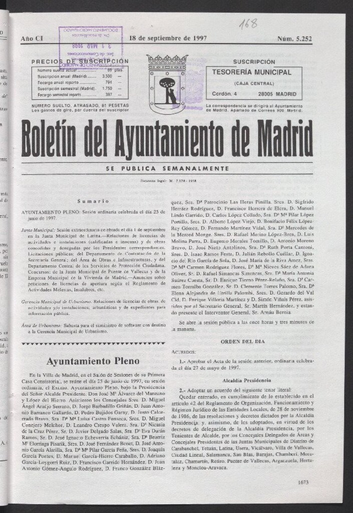 Miniatura de Boletín del Ayuntamiento de Madrid del 18 de septiembre de 1997