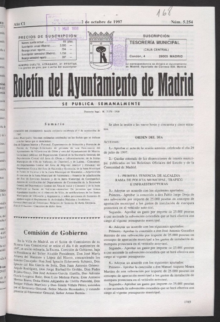 Miniatura de Boletín del Ayuntamiento de Madrid del 2 de octubre de 1997