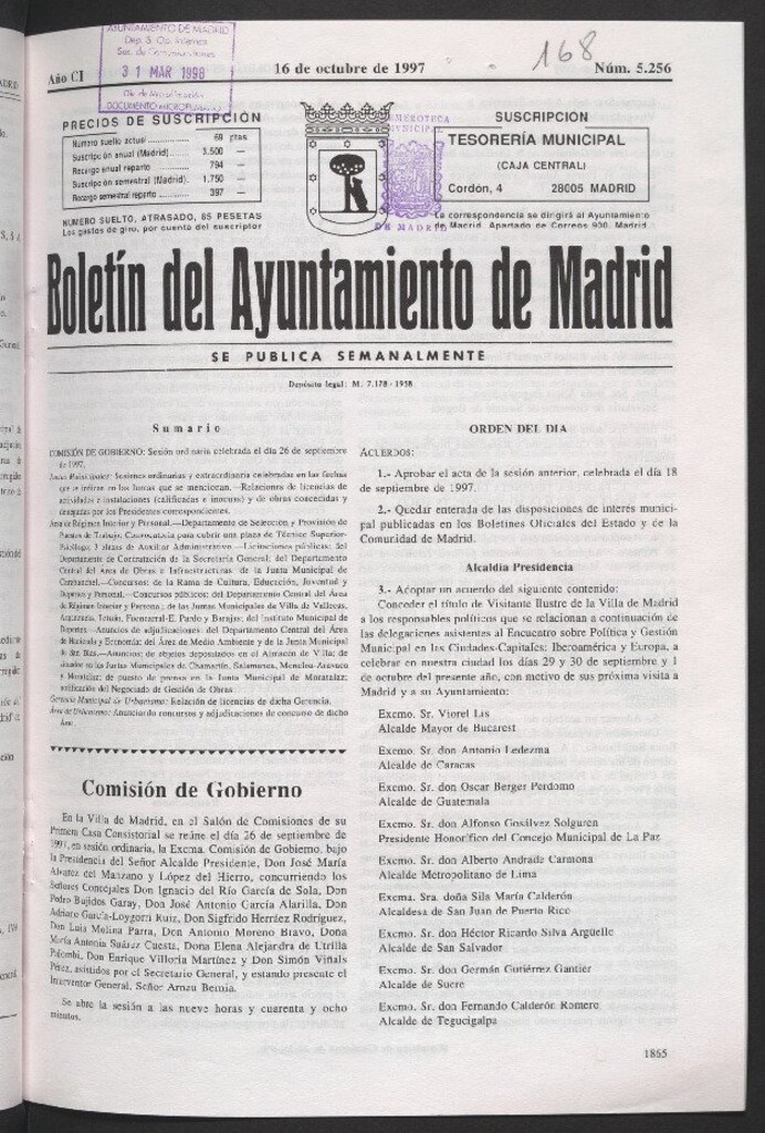 Miniatura de Boletín del Ayuntamiento de Madrid del 16 de octubre de 1997