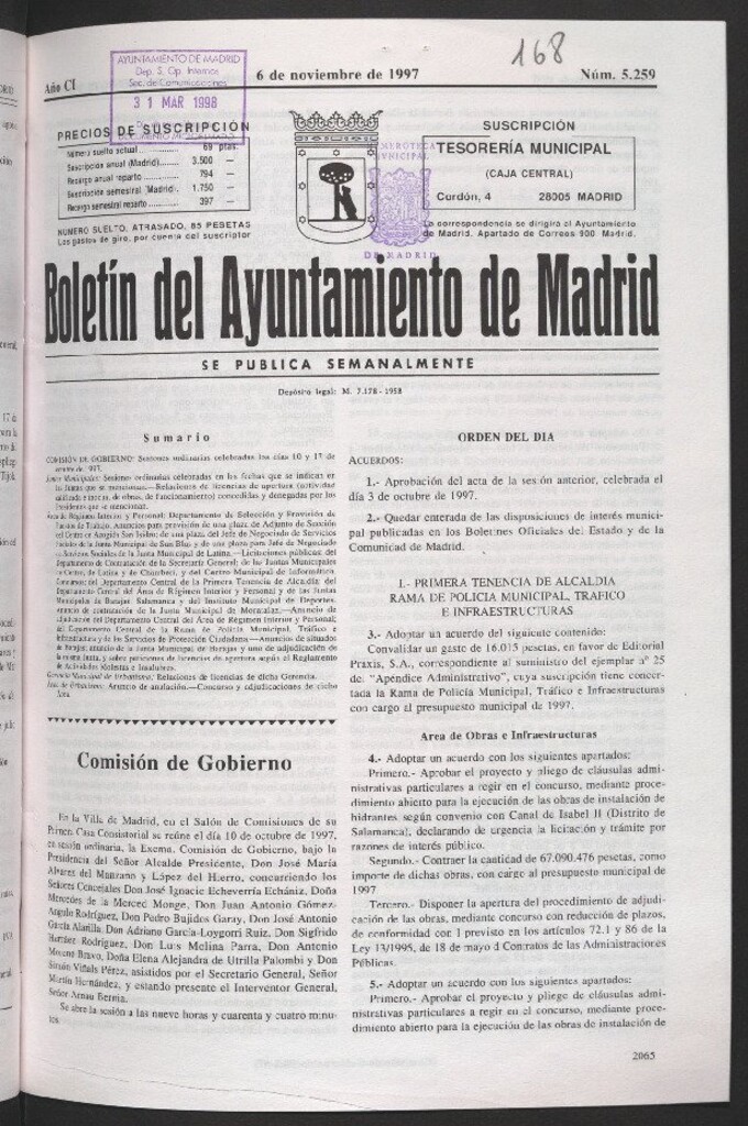 Miniatura de Boletín del Ayuntamiento de Madrid del 6 de noviembre de 1997