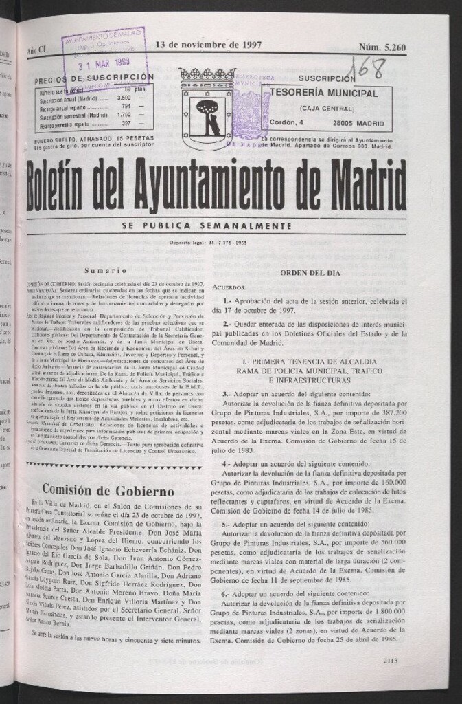 Miniatura de Boletín del Ayuntamiento de Madrid del 13 de noviembre de 1997