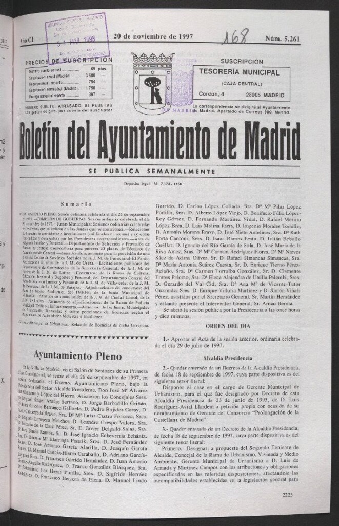 Miniatura de Boletín del Ayuntamiento de Madrid del 20 de noviembre de 1997