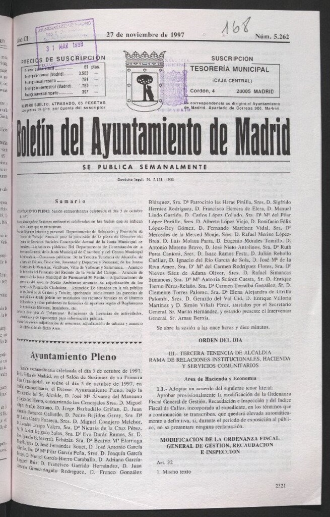 Miniatura de Boletín del Ayuntamiento de Madrid del 27 de noviembre de 1997
