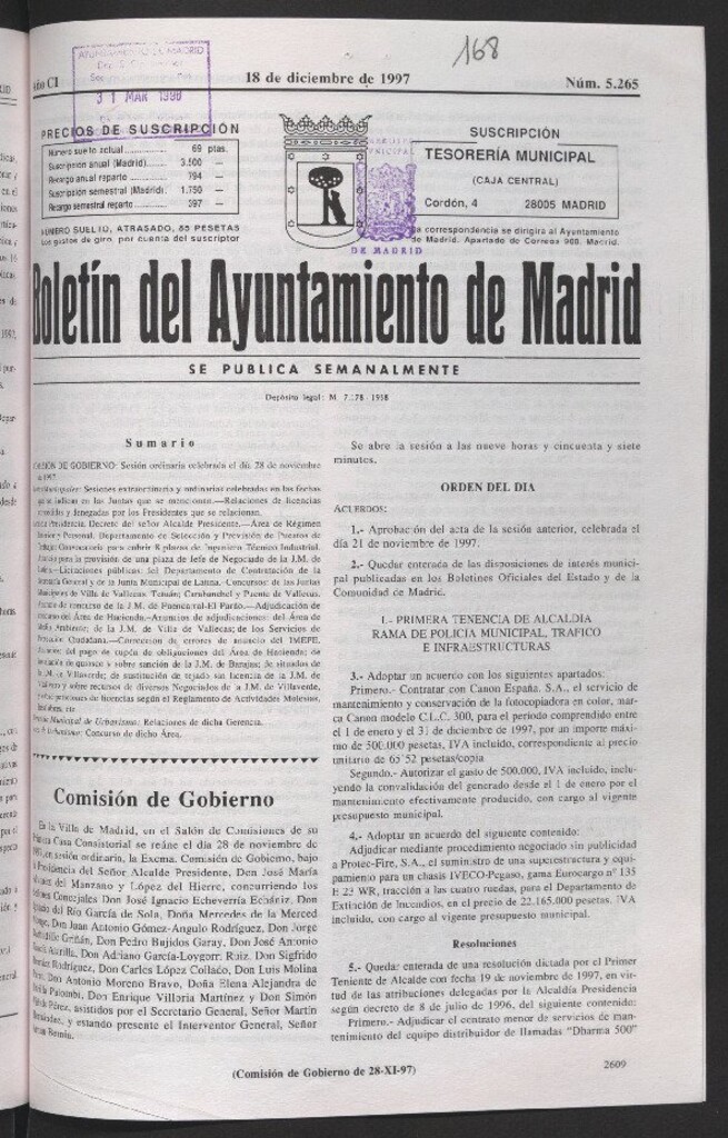 Miniatura de Boletín del Ayuntamiento de Madrid del 18 de diciembre de 1997