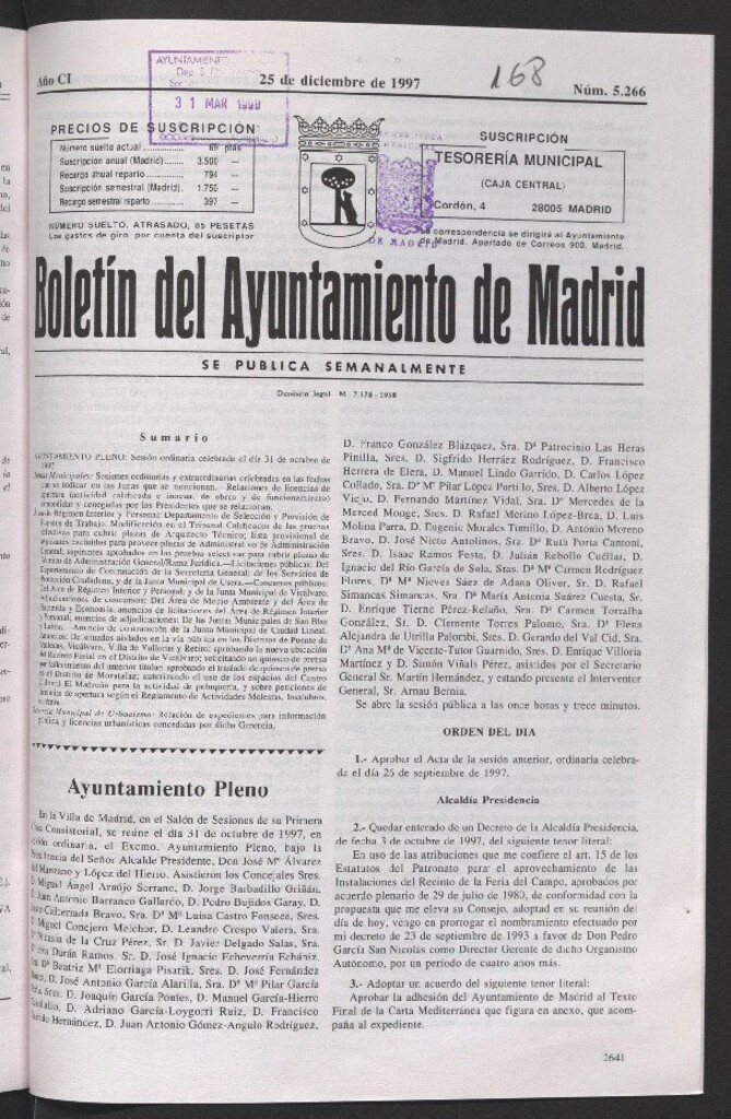 Miniatura de Boletín del Ayuntamiento de Madrid del 25 de diciembre de 1997
