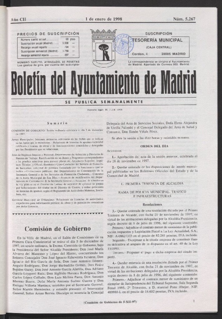 Miniatura de Boletín del Ayuntamiento de Madrid del 1 de enero de 1998