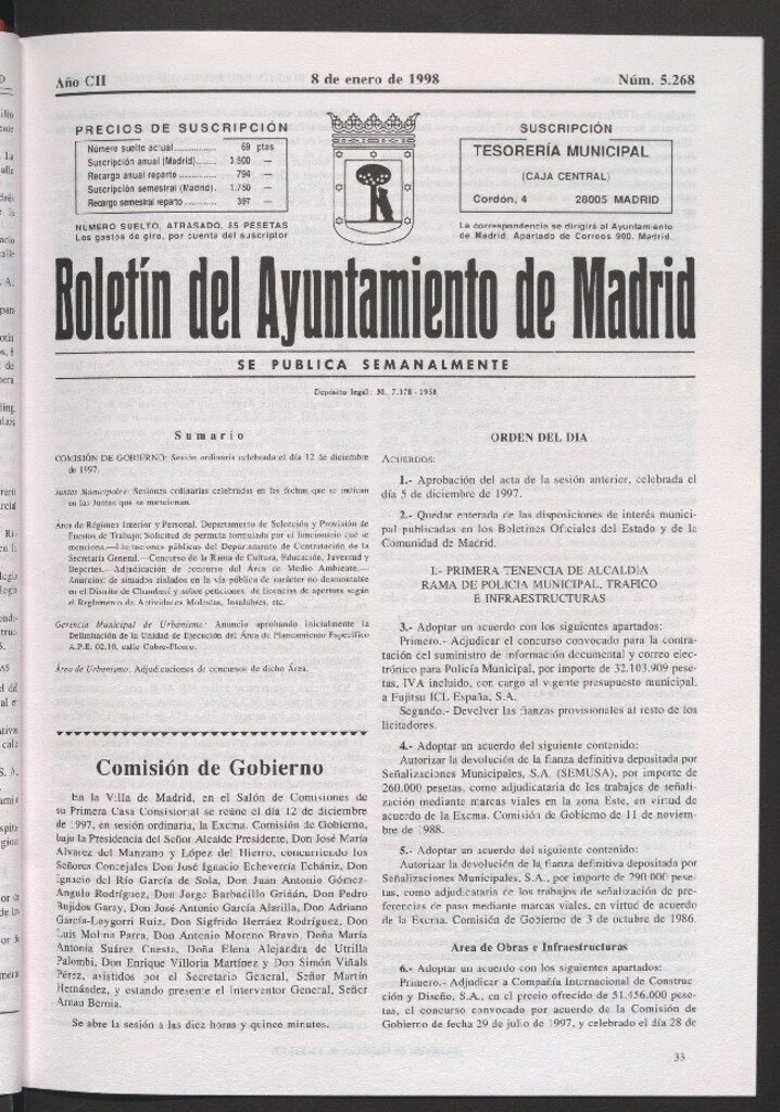 Miniatura de Boletín del Ayuntamiento de Madrid del 8 de enero de 1998