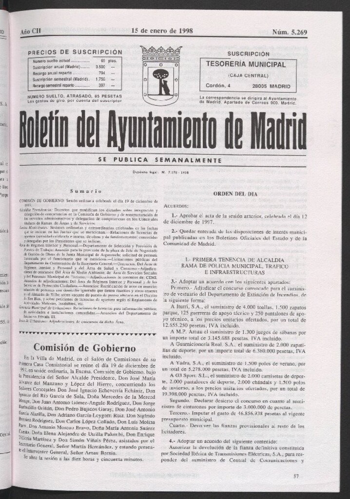 Miniatura de Boletín del Ayuntamiento de Madrid del 15 de enero de 1998