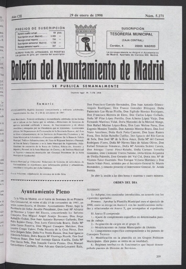 Miniatura de Boletín del Ayuntamiento de Madrid del 29 de enero de 1998