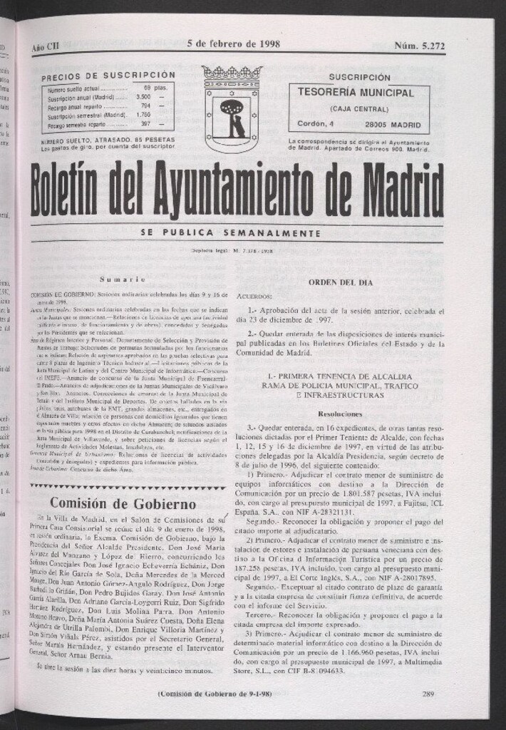 Miniatura de Boletín del Ayuntamiento de Madrid del 5 de febrero de 1998