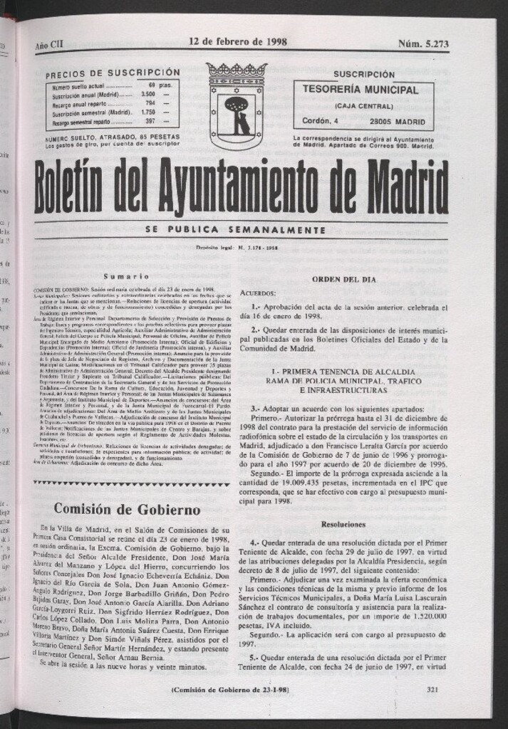 Miniatura de Boletín del Ayuntamiento de Madrid del 12 de febrero de 1998
