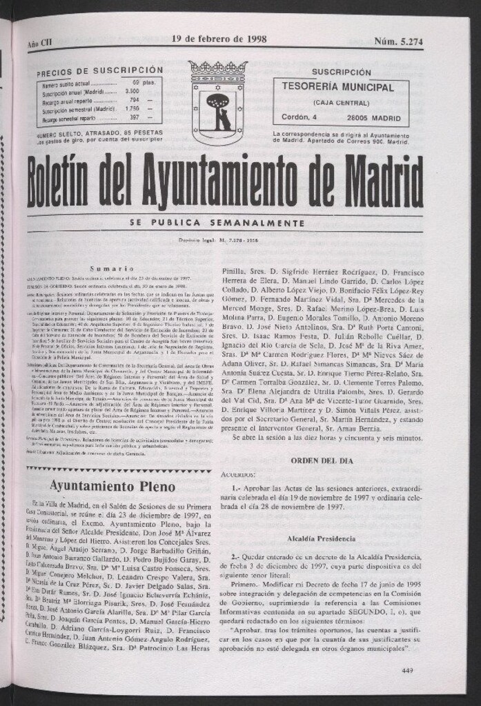 Miniatura de Boletín del Ayuntamiento de Madrid del 19 de febrero de 1998