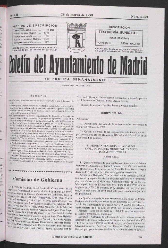 Miniatura de Boletín del Ayuntamiento de Madrid del 26 de marzo de 1998