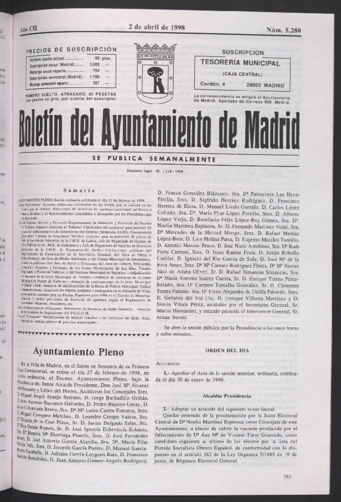Miniatura de Boletín del Ayuntamiento de Madrid del 2 de abril de 1998
