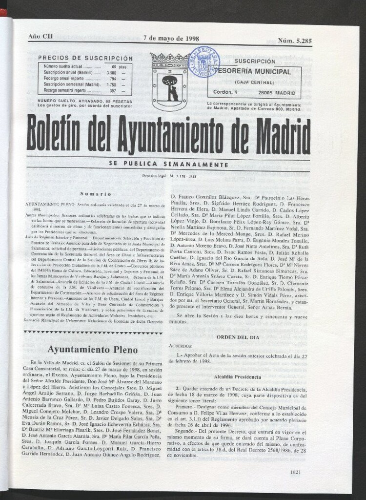 Miniatura de Boletín del Ayuntamiento de Madrid del 7 de mayo de 1998