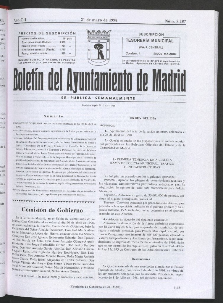 Miniatura de Boletín del Ayuntamiento de Madrid del 21 de mayo de 1998