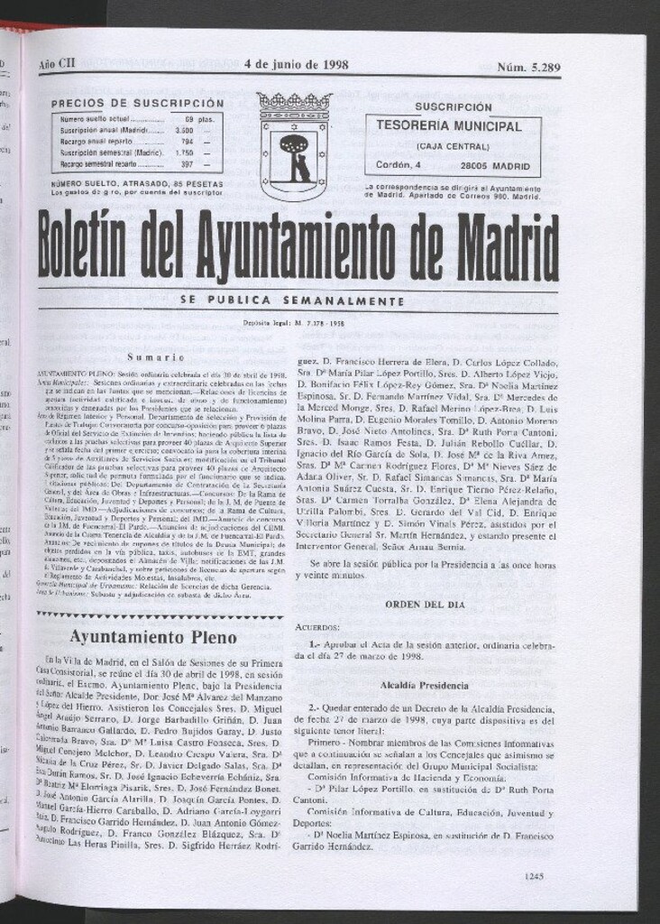 Miniatura de Boletín del Ayuntamiento de Madrid del 4 de junio de 1998