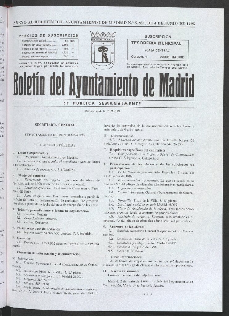 Miniatura de Anexo al Boletín del Ayuntamiento de Madrid del 4 de junio de 1998