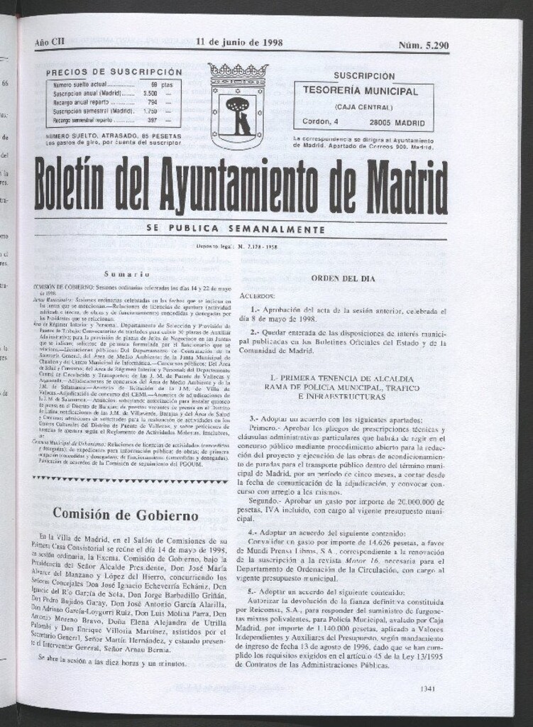Miniatura de Boletín del Ayuntamiento de Madrid del 11 de junio de 1998